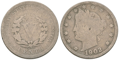 США 5 центов 1902 голова свободы KM 112 медно-никель 4135-332