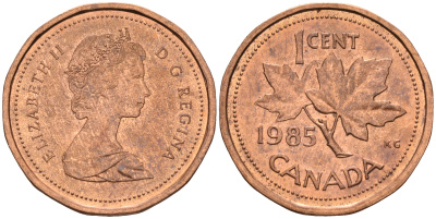 Канада 1 цент 1985 Елизавета II (1952-2022), кленовый лист KM 132 бронза 4147-315