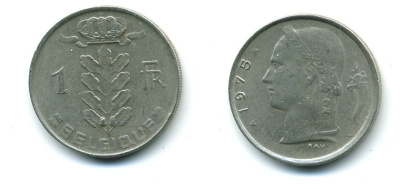 БЕЛЬГИЯ 1 ФРАНК 1975 BELGIQUE KM 142.1 медно-никель 57-452