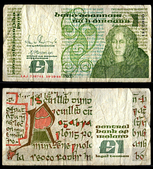 Ирландия 1 фунт 1988 Pick 70 d бумага 8605-33-4-2