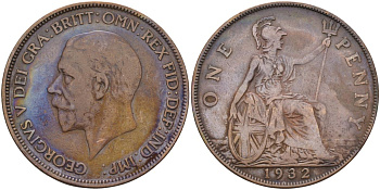 Великобритания 1 пенни 1932 Георг V (1910-1936) KM 838, Spink 4055 бронза 4117-824