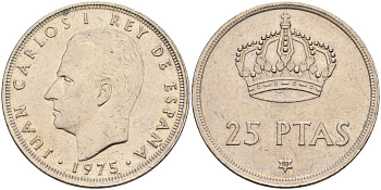 Испания 25 песет 1975 (80) Хуан Карлос I (1975-2014) KM 808 медно-никель 4583-1122