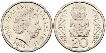 Новая Зеландия 20 центов 2006 Елизавета II (1952-2022), идол Пукаки KM 118а никелированная сталь 4579-1121