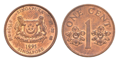Сингапур 1 цент 1995 KM 98 цинк с медным покрытием 4640-634