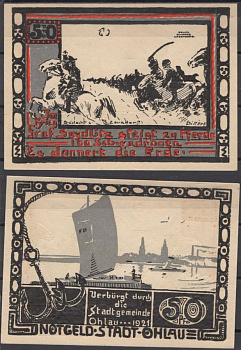 Охлау 50 пфеннигов 1921 DeNG 2 1011.1-3/6 бумага UNC (пресс) 8613-53-3-2