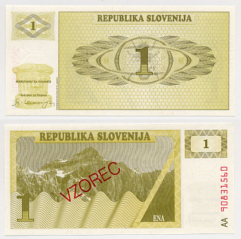 Словения 1 толар 1990 образец, VZOREC, SPECIMEN Pick 1s1 бумага UNC (пресс) 6280-63-1