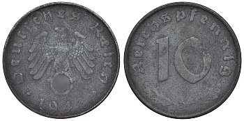 Германия 10 рейхспфеннигов 1942 D KM 101, J. 371 цинк 4121-1037