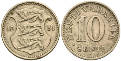 Эстония 10 центов 1931 Республика (1928-1940) KM 12 никель бронза 4585-1035