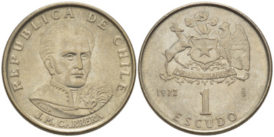 Чили 1 эскудо 1972 Хосе Мигель Каррера KM 197 медно-никель 4388-1241
