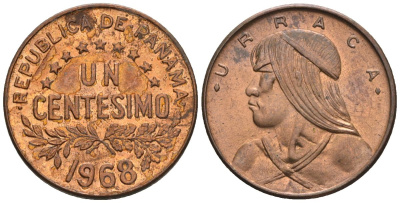 Панама 1 сентесимо 1968  KM 22 бронза  aUNC  4609-839