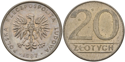Польша 20 злотых 1987 MW Y 153.1 медно-никель 4187-726