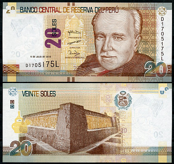 Перу 20 новых солей 2018 Рауль Поррас Барренечеа, руины Чан-Чана Pick 193  бумага  UNC (пресс) 449-70-3