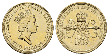 Великобритания 2 фунта 1989 Елизавета II (1952-2022), 300 лет "Биллю о правах" Шотландии KM 961, Spink 4313 (K3) никель латунь UNC 3999-416