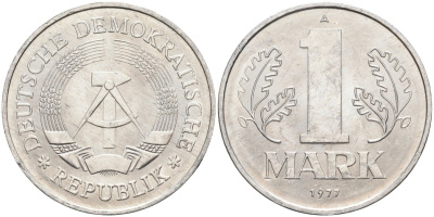 ГДР 1 марка 1977 А KM 35.2 алюминий 4586-815