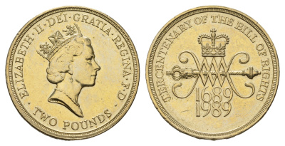 Великобритания 2 фунта 1989 Елизавета II (1952-2022), 300 лет "Биллю о правах" Шотландии KM 961, Spink 4313 (K3) никель латунь UNC 3999-416
