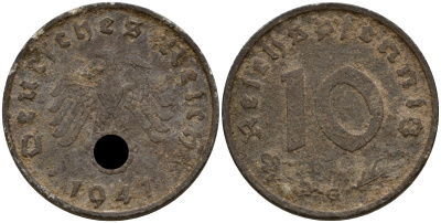 Германия 10 рейхспфеннигов 1941 G J. 371, KM 101 цинк    4603-827