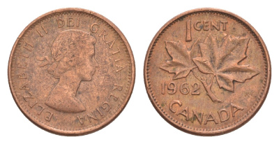 Канада 1 цент 1962 Елизавета II (1952-2022), кленовый лист KM 49 бронза 4639-319