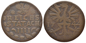 Ахен 4 геллера 1744 KM 31, Menadier 275, Frschner 416 медь 413-612