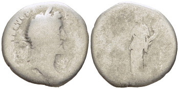 Римская Империя денарий приб. 150 Антонин Пий, ANTONINVS AVG PIVS P P TR P (?), бюст императора / COS IIII, Эквитата, персонификация Равенства, Рим, fine RIC 177 (?) серебро 1073-11-25