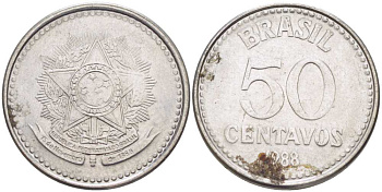 Бразилия 50 сентаво 1988 реформа 1986-1989 KM 604 нержавеющая сталь 3334-455