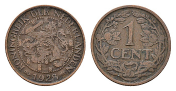 Нидерланды 1 цент 1928 Вильгельмина (1890-1948) KM 152 бронза 4674-1153