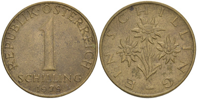 АВСТРИЯ 1 ШИЛЛИНГ 1979 KM 2886 алюминиевая бронза 4556-323