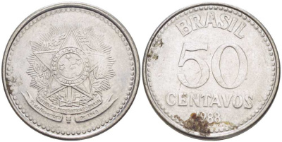 Бразилия 50 сентаво 1988 реформа 1986-1989 KM 604 нержавеющая сталь 3334-455