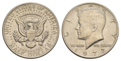 США 1/2 доллара (50 центов) 1972 Джон Кеннеди KM 202b медь плакированная медно-никелем aUNC 4157-1235