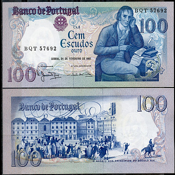 Португалия 100 эскудо 1981 Мануэл Мария Барбоза ду Бокаже, площадь Росиу в Лиссабоне Pick 178 b (1)  бумага  UNC (пресс) 7201-6-1