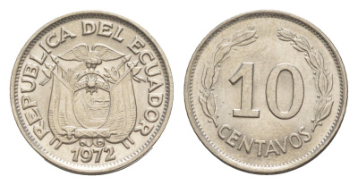 Эквадор 10 сентаво 1972 KM 76c сталь плакированная никелем UNC 4640-1157