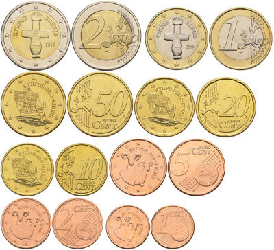 КИПР ЕВРОНАБОР ИЗ 8 МОНЕТ 2010 1, 2, 5, 10, 20, 50 ЕВРОЦЕНТОВ, 1 И 2 ЕВРО UNC 183-821