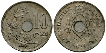 Бельгия 10 сантимов 1924 Belgie KM 86 медно-никель 4172-653