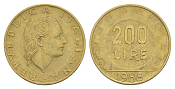 Италия 200 лир 1988 R, шестерня KM 105 алюминиевая бронза 4556-345