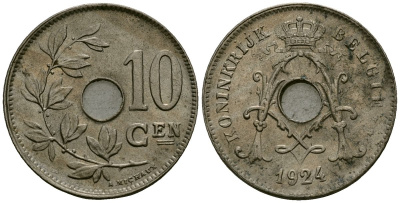 Бельгия 10 сантимов 1924 Belgie KM 86 медно-никель 4172-653