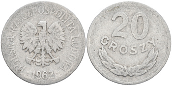 Польша 20 грошей 1962 MW KM А47, Parchimowicz 208c алюминий 4556-327