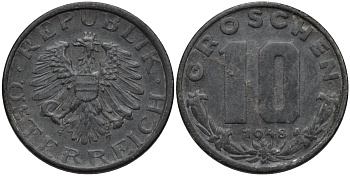 Австрия 10 грошей 1948 KM 2874 цинк 4175-441