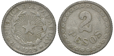 ПАРАГВАЙ 2 ПЕСО 1925 ГОД ТИП KM 14 медно-никель 72-1433