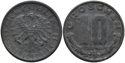 Австрия 10 грошей 1948 KM 2874 цинк 4175-441