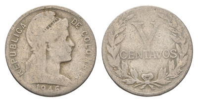 Колумбия 5 сентаво 1946 KM 199 медно-никель 4664-537