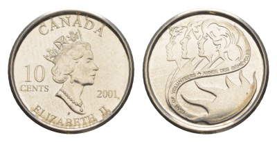 Канада 10 центов 2001 Международный год добровольцев KM 412 никель UNC 4636-641
