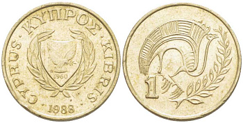 КИПР 1 ЦЕНТ 1988 KM 53.2 никель латунь 214-546