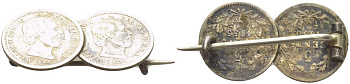 Нидерланды брошь (украшение) из 2 монет по 5 центов 1850 и 1855 Виллем III (1849-1890) серебро 05-099-33