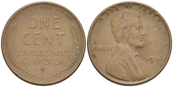 США 1 ЦЕНТ 1946 ЛИНКОЛЬН KM А132 медь цинк 3309-541
