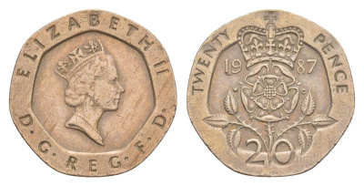 Великобритания 20 пенсов 1987 Елизавета II (1952-2022) KM 939, Spink 4361 (G2) медно-никель 4639-845