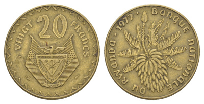 Руанда 20 франков 1977 KM 15 латунь 4650-323