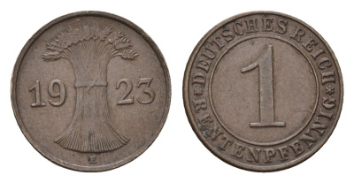 Германия 1 рентенпфенниг 1923 E KM 30, J. 306 бронза 46-2056