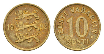 Эстония 10 сентов 1992 KM 22 латунь 192-367