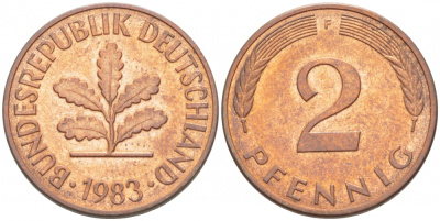 ФРГ 2 ПФЕННИГА 1983 F KM 106а, J. 381а сталь плакированная сталь плакированная медьюю 4181-846