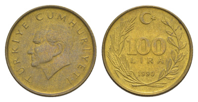 Турция 100 лир 1990 Кемаль Ататюрк KM 988 алюминиевая бронза UNC 4647-641