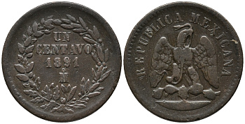 МЕКСИКА 1 СЕНТАВО 1891 Мо KM 391.6 медь 34-715